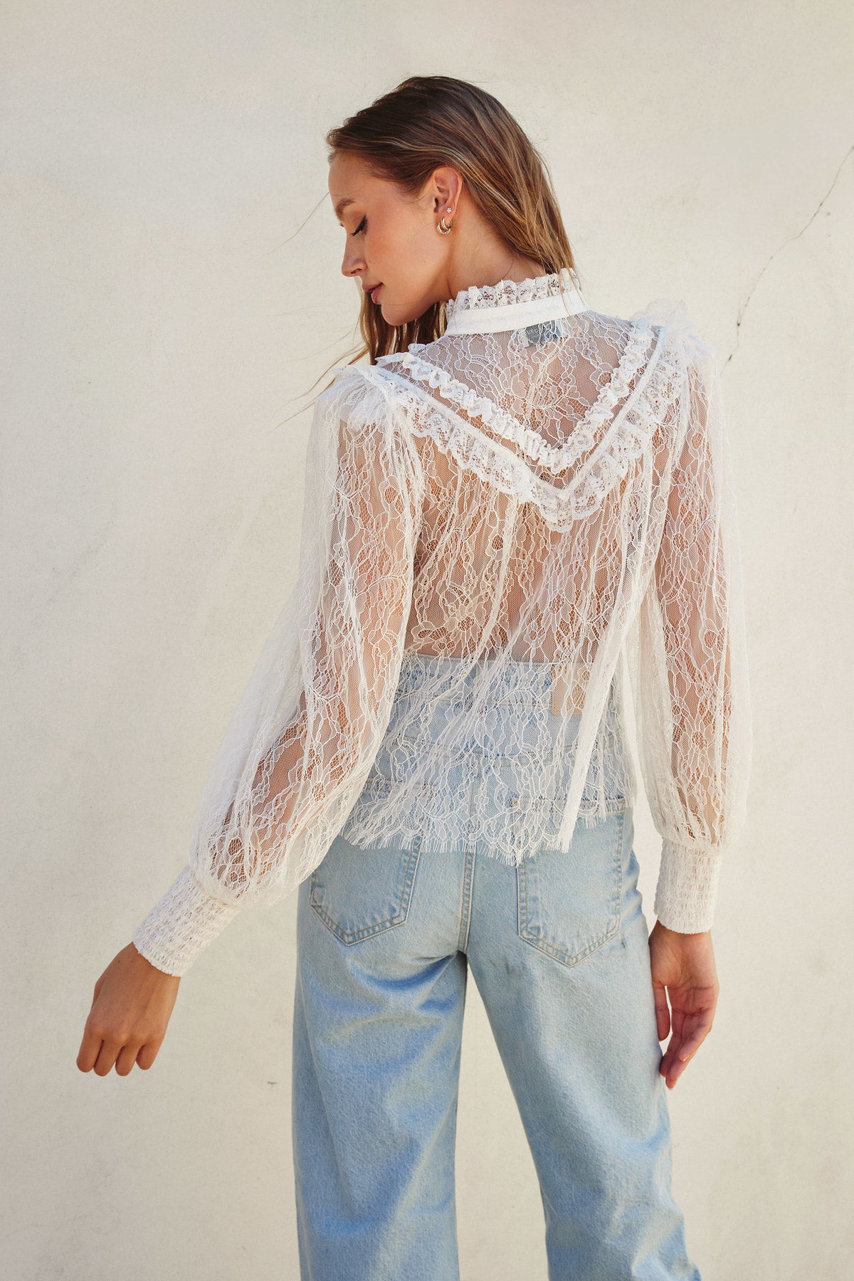 Frilly Lace Structured Shoulder Blouse (Assorted Colors)