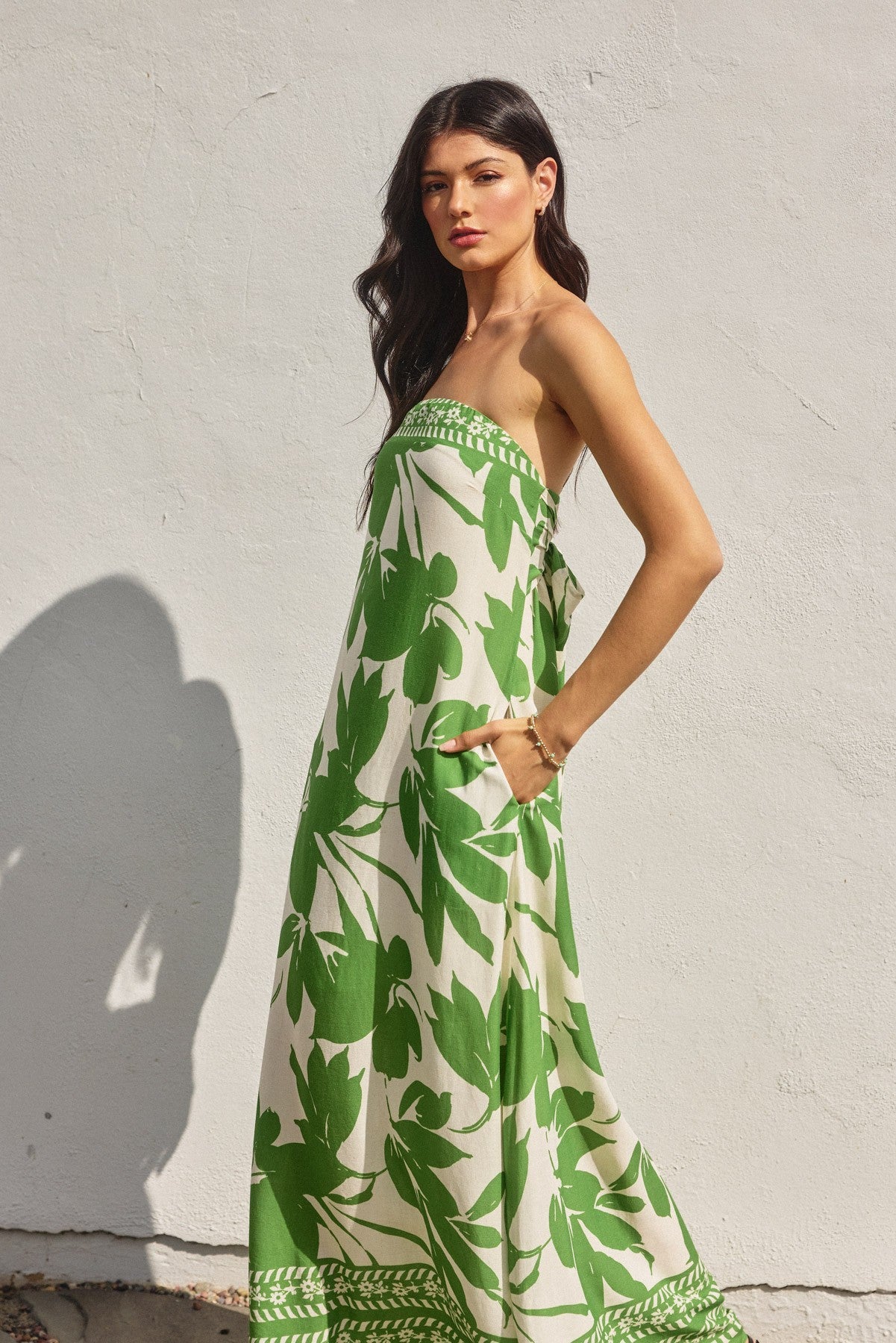 Paradise Green Bali Summer Strapless Tie Back Maxi Dress