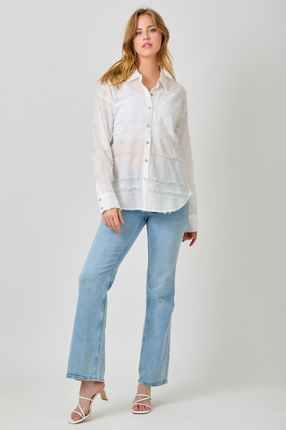 Ivory Button Down Textured Gauze Shirt