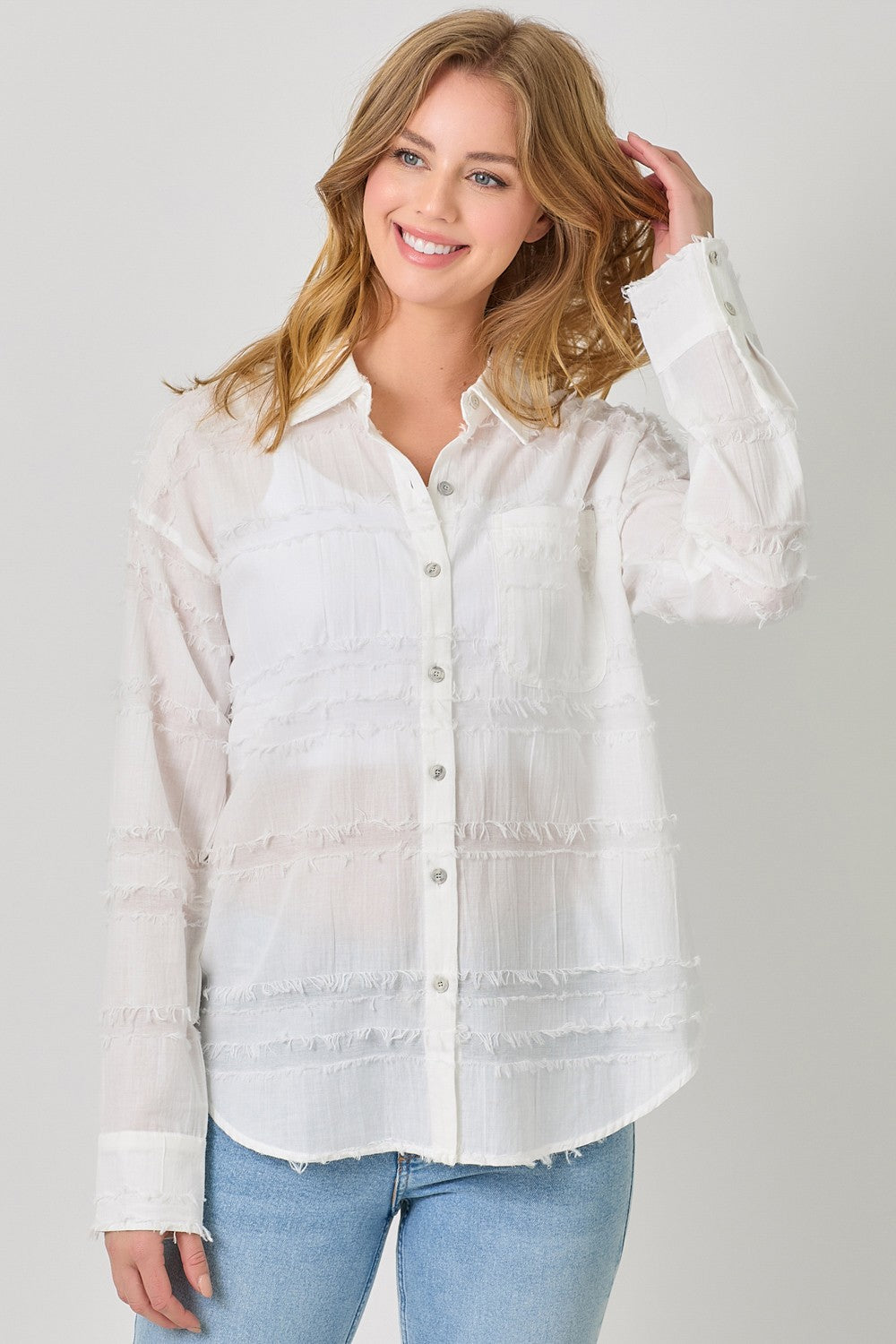 Ivory Button Down Textured Gauze Shirt