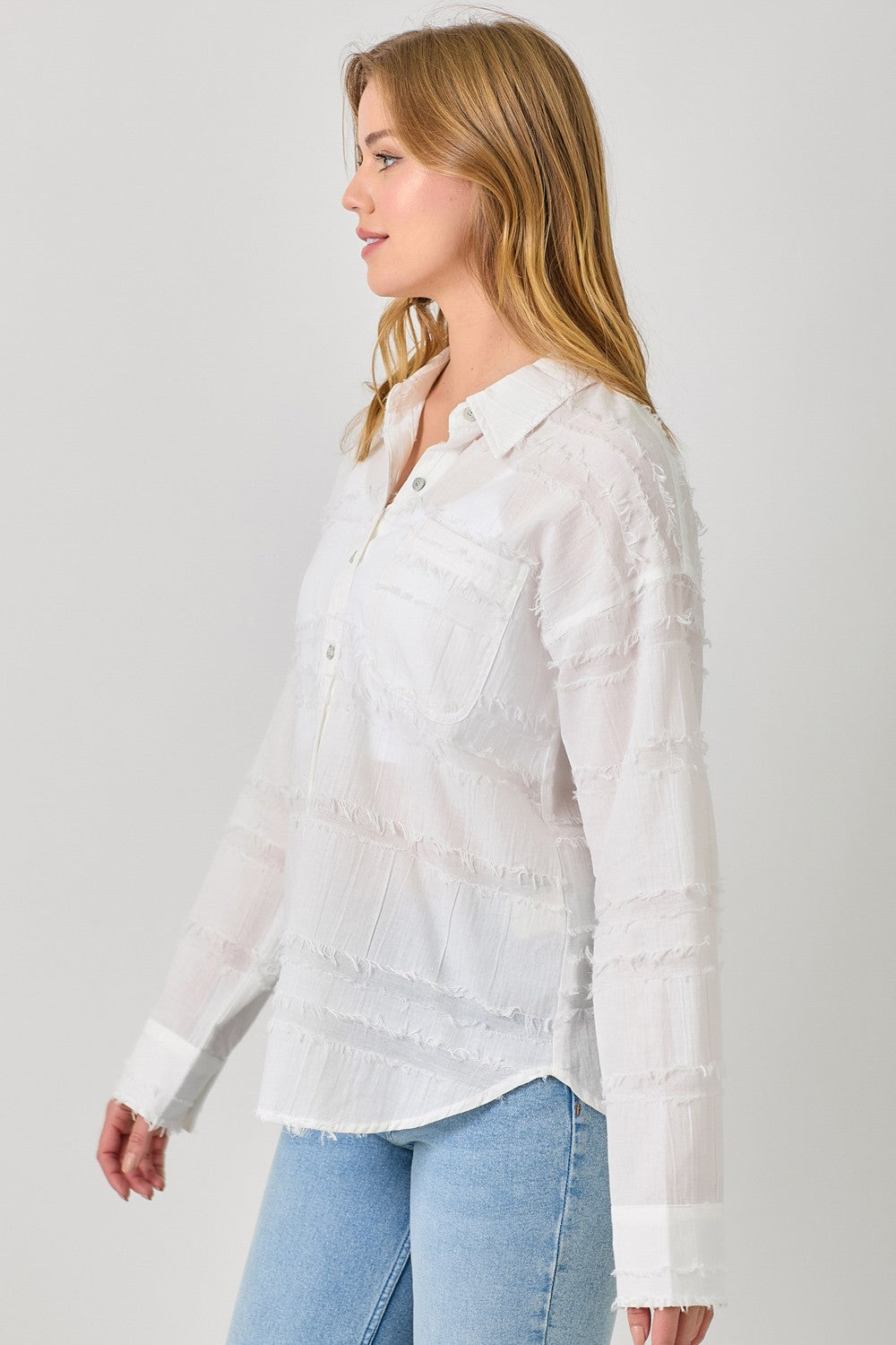 Ivory Button Down Textured Gauze Shirt