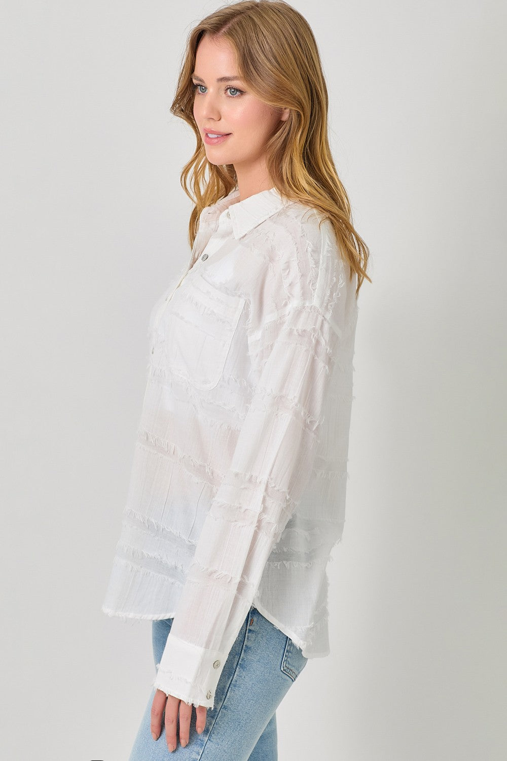 Ivory Button Down Textured Gauze Shirt