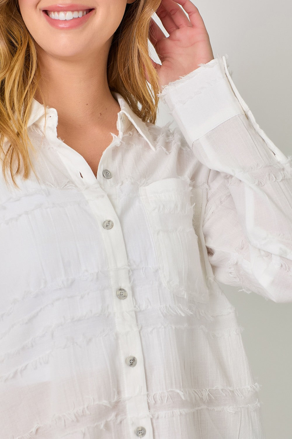 Ivory Button Down Textured Gauze Shirt