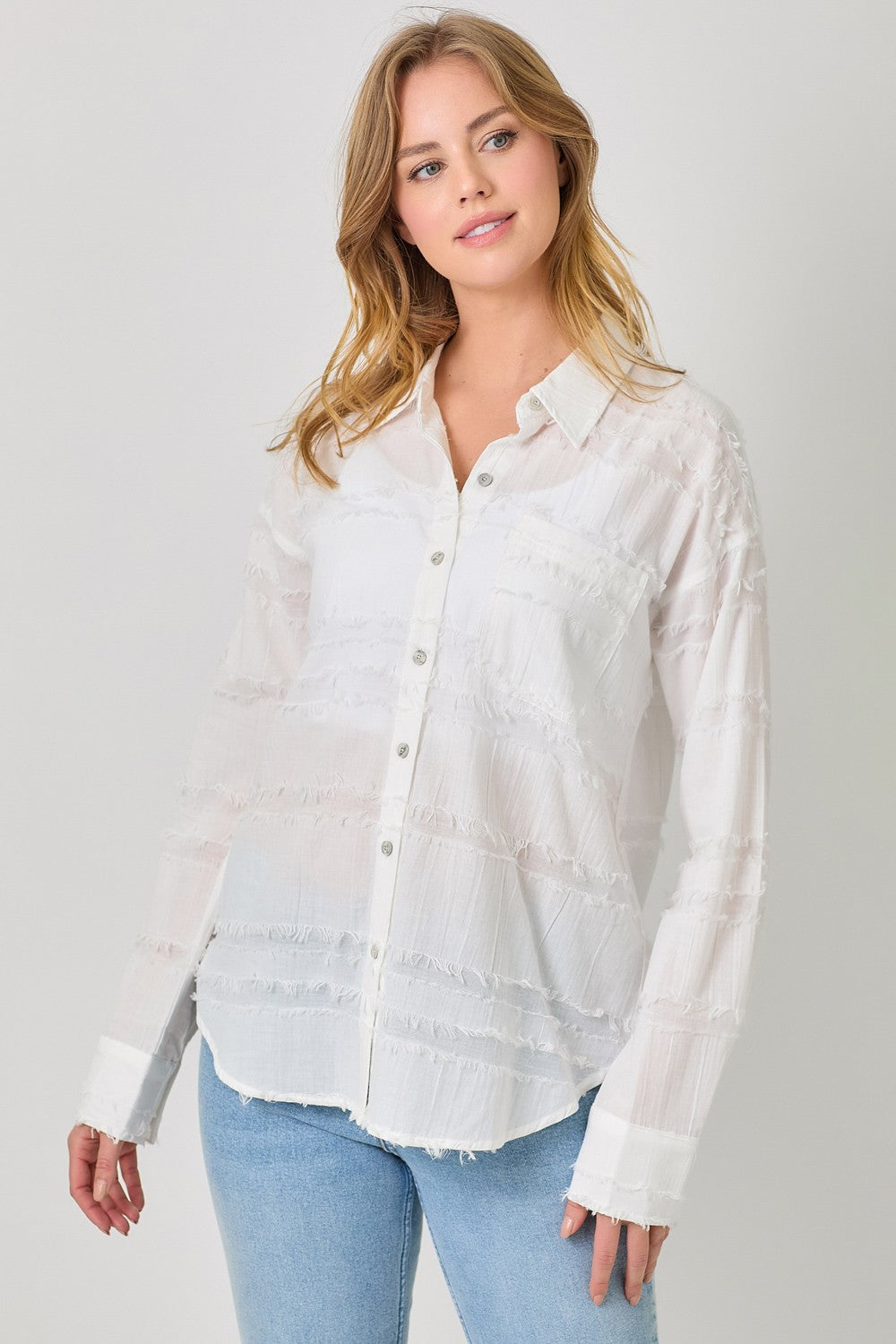 Ivory Button Down Textured Gauze Shirt