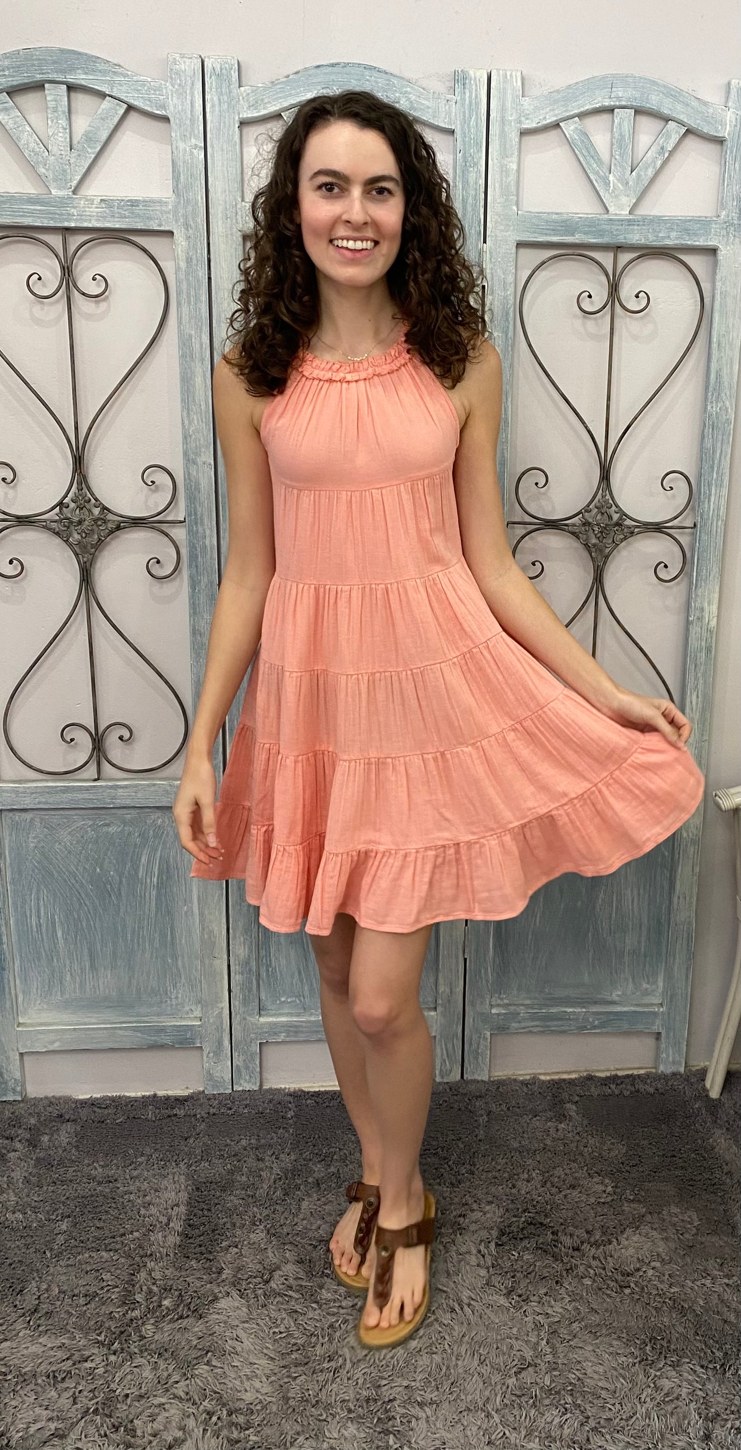 Short Coral Babydoll Dress