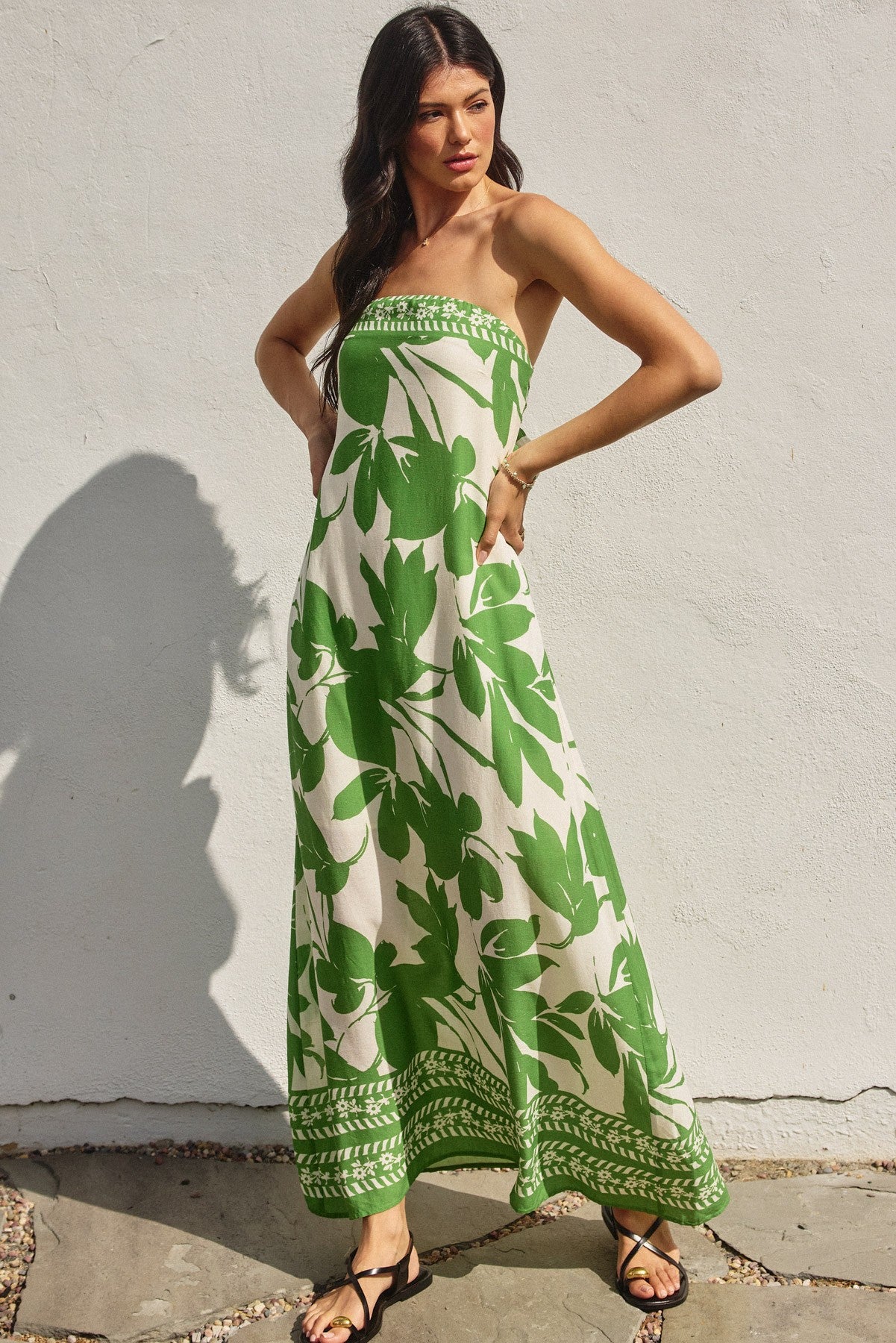 Paradise Green Bali Summer Strapless Tie Back Maxi Dress