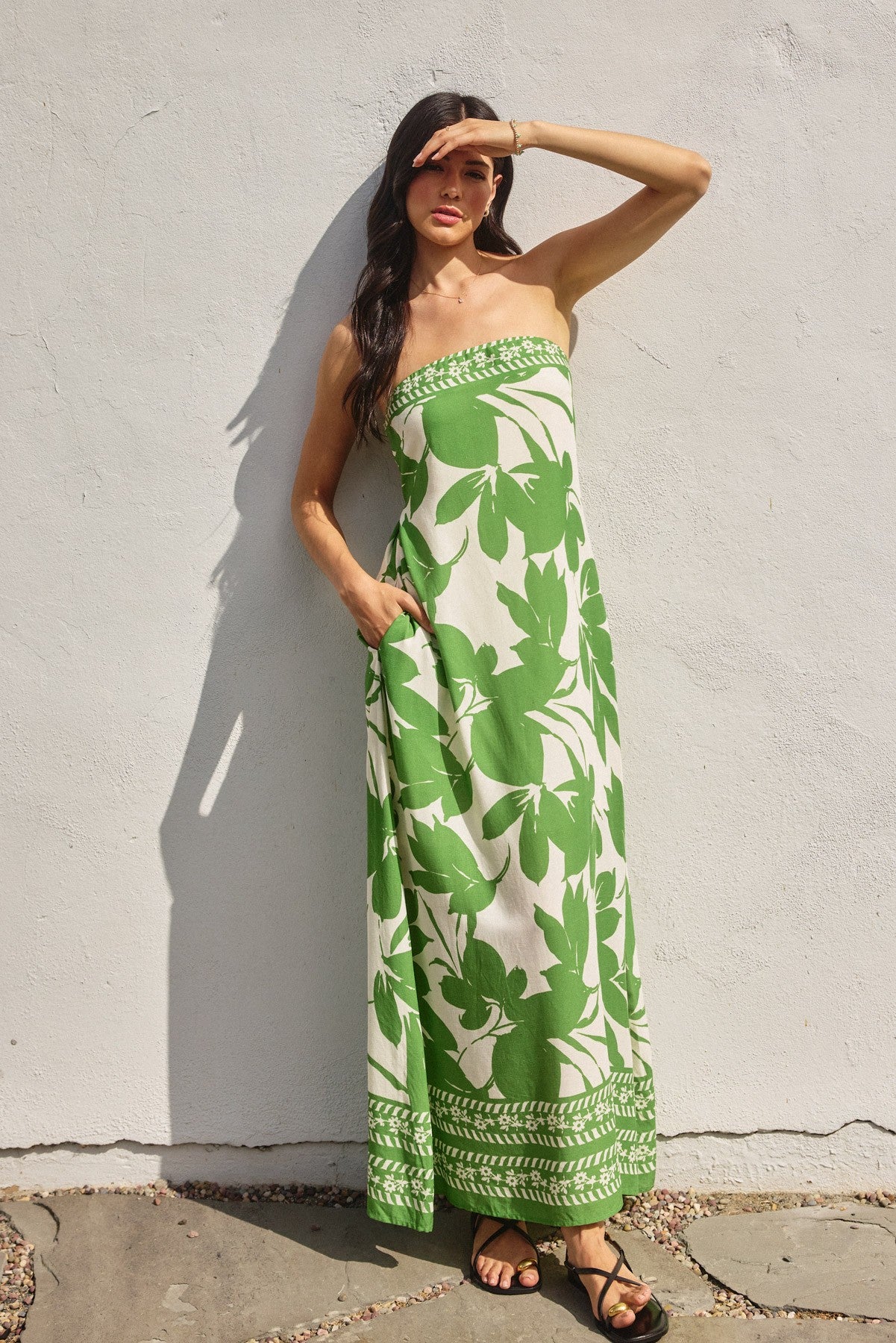 Paradise Green Bali Summer Strapless Tie Back Maxi Dress