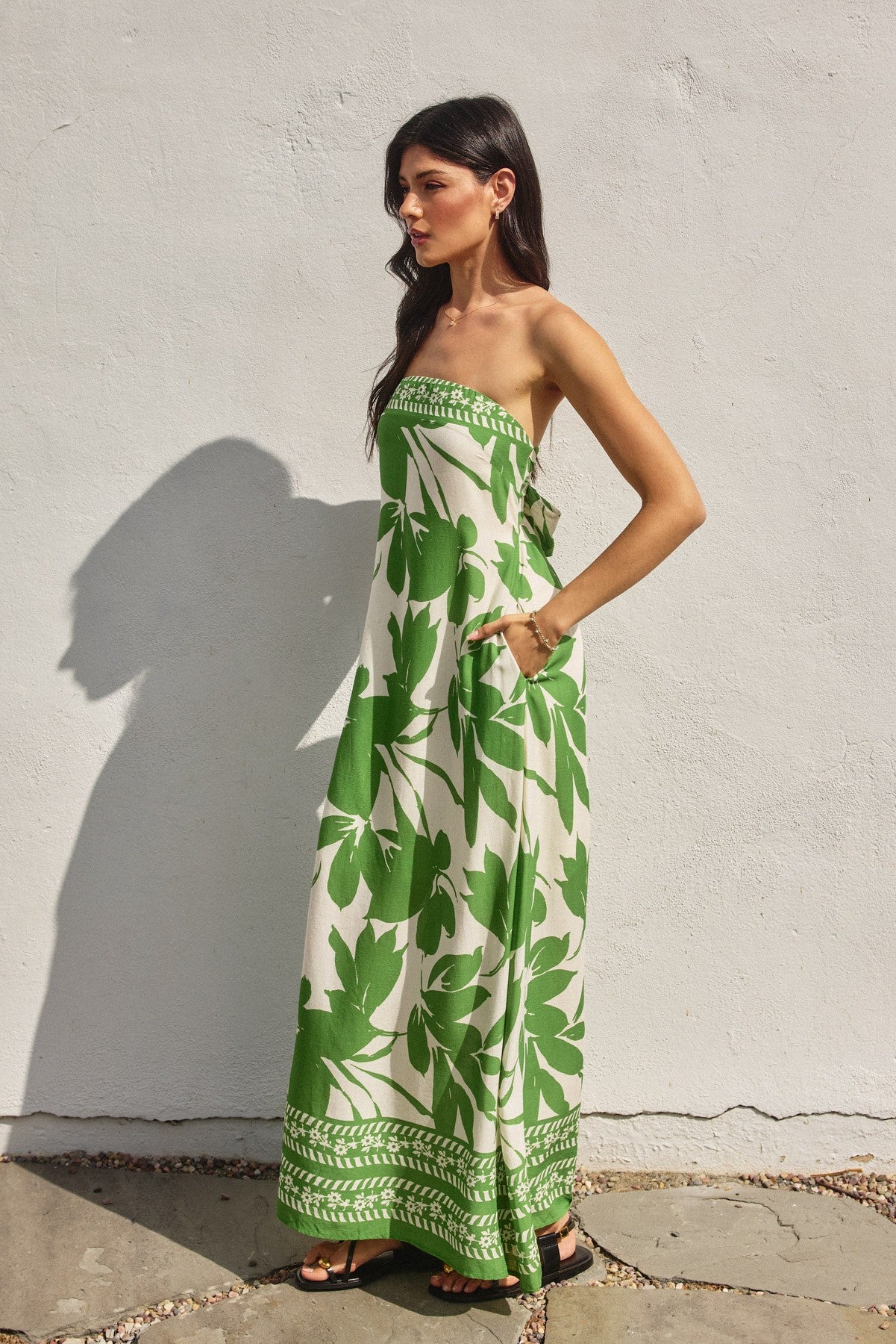 Paradise Green Bali Summer Strapless Tie Back Maxi Dress